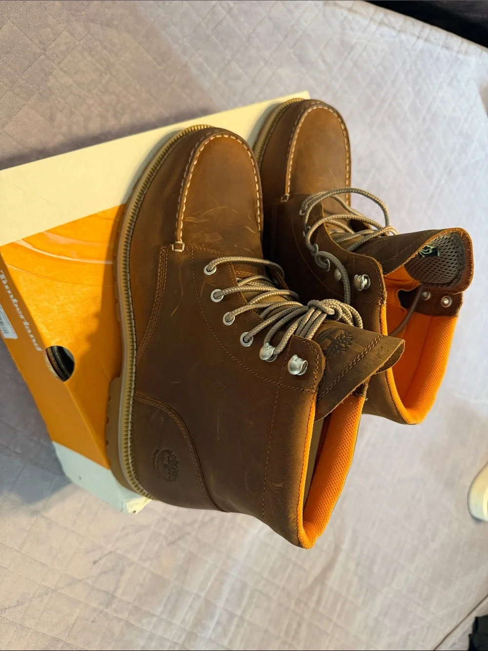 Timberland Tan/Brown Leather Moc Toe Lace-Up Boots